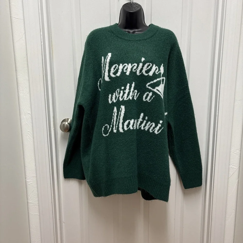 Show Me Your Mumu L102405 Green 'Martini' Classic Crewneck Sweater‎ Size Medium